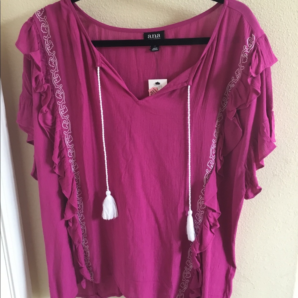 magenta and white blouse